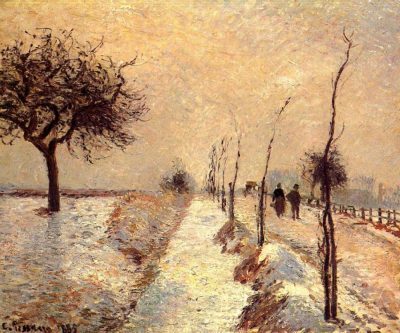 Carretera en eragny, invierno de Camille Pissarro
