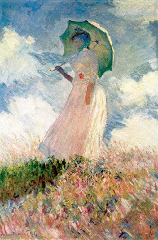 Mujer con sombrilla mirando a la izquierda de Monet