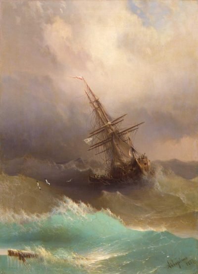 Barco en un mar agitado de Iván Aivazovsky