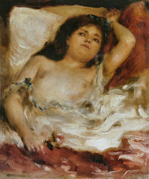 Mujer semidesnuda acostada de Renoir