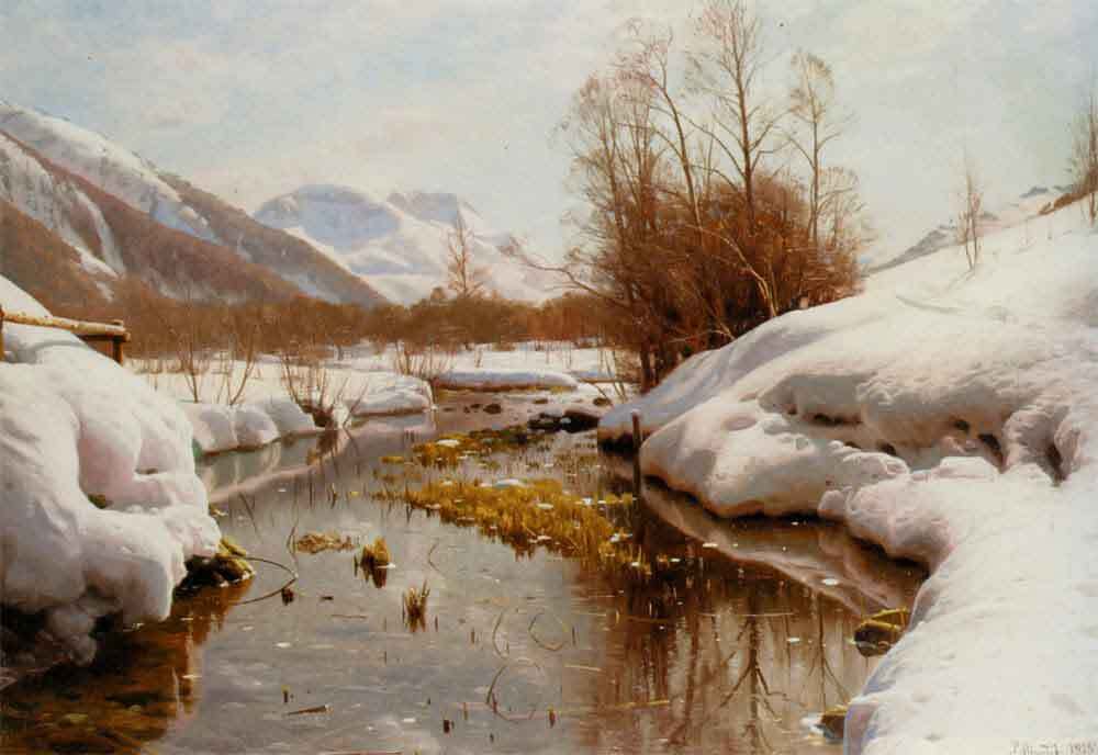 Orilla del río cubierta de nieve, de Peder Mork Monsted