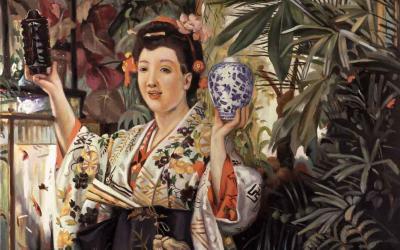 Reproducción de «Mujer joven con objetos japoneses»