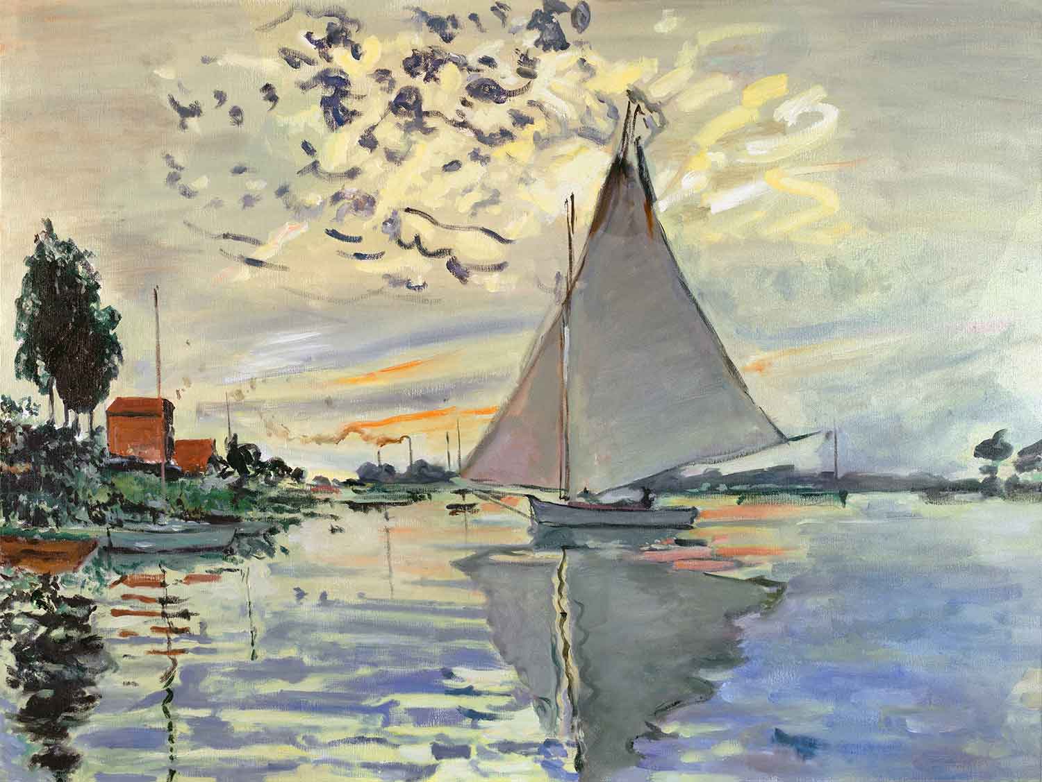 Reproducción de una marina de Monet, Velero en Le Petit-Gennevilliers