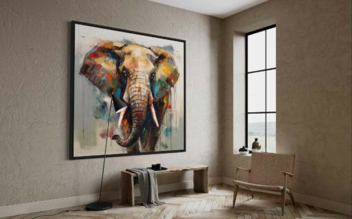 Elefante pintado con acrílicos, decoración