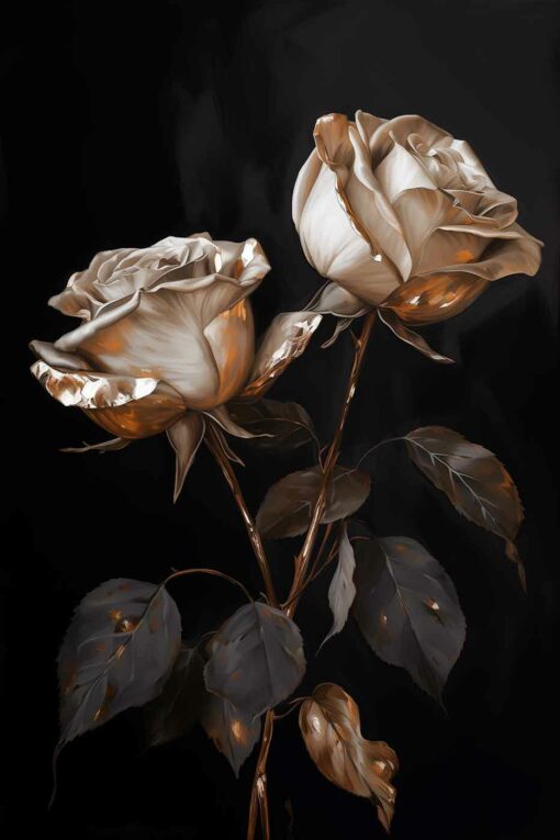 Rosas blancas y doradas por Copiamuseo