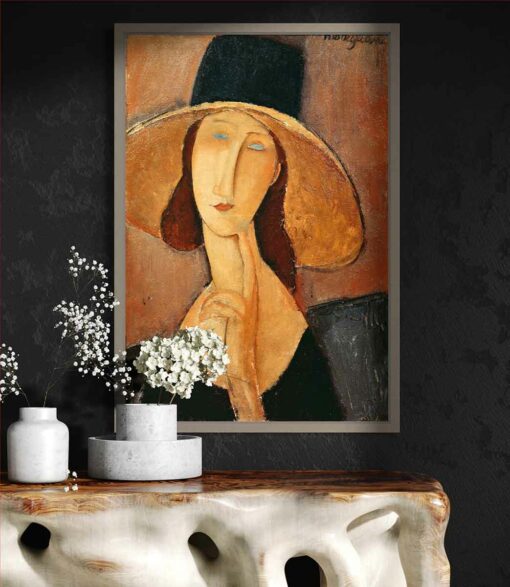 Jeanne Hébuterne con gran sombrero de Modigliani, en decoración