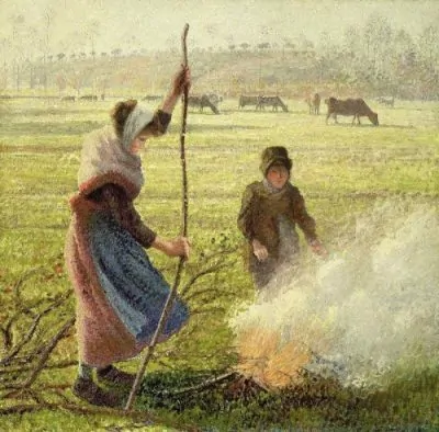 Joven campesina encendiendo fuego de Camille Pissarro, decoración