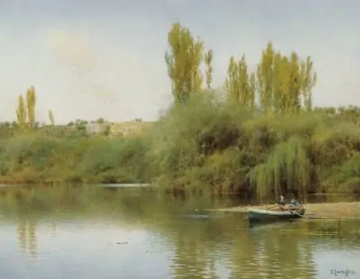 Orilla del Guadaíra con barca de Emilio Sánchez Perrier