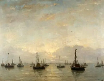 Por la mañana temprano con muchos barcos de Hendrik Willem Mesdag
