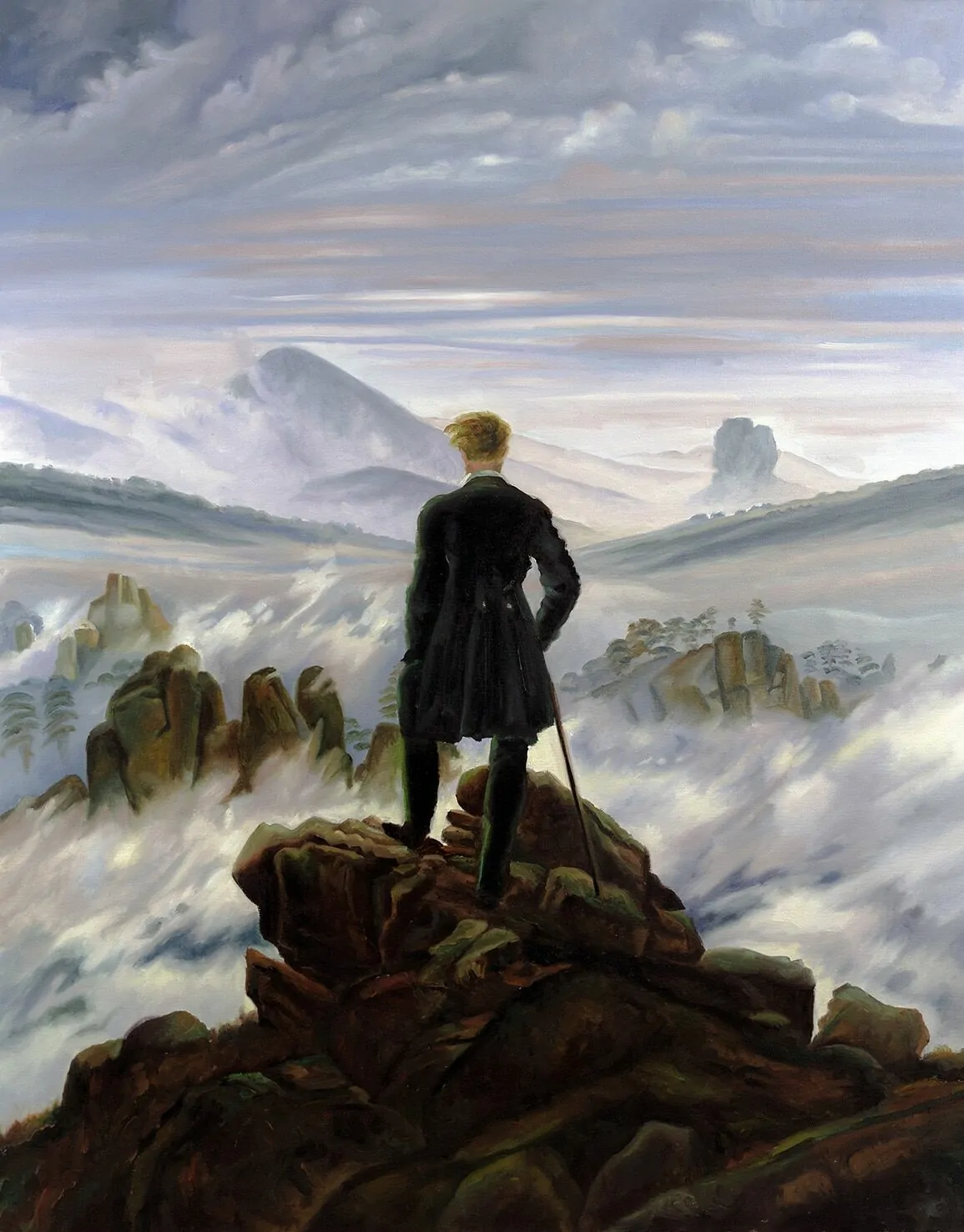 Reproducción de "El caminante sobre el mar de nubes", de Caspar David Friedrich